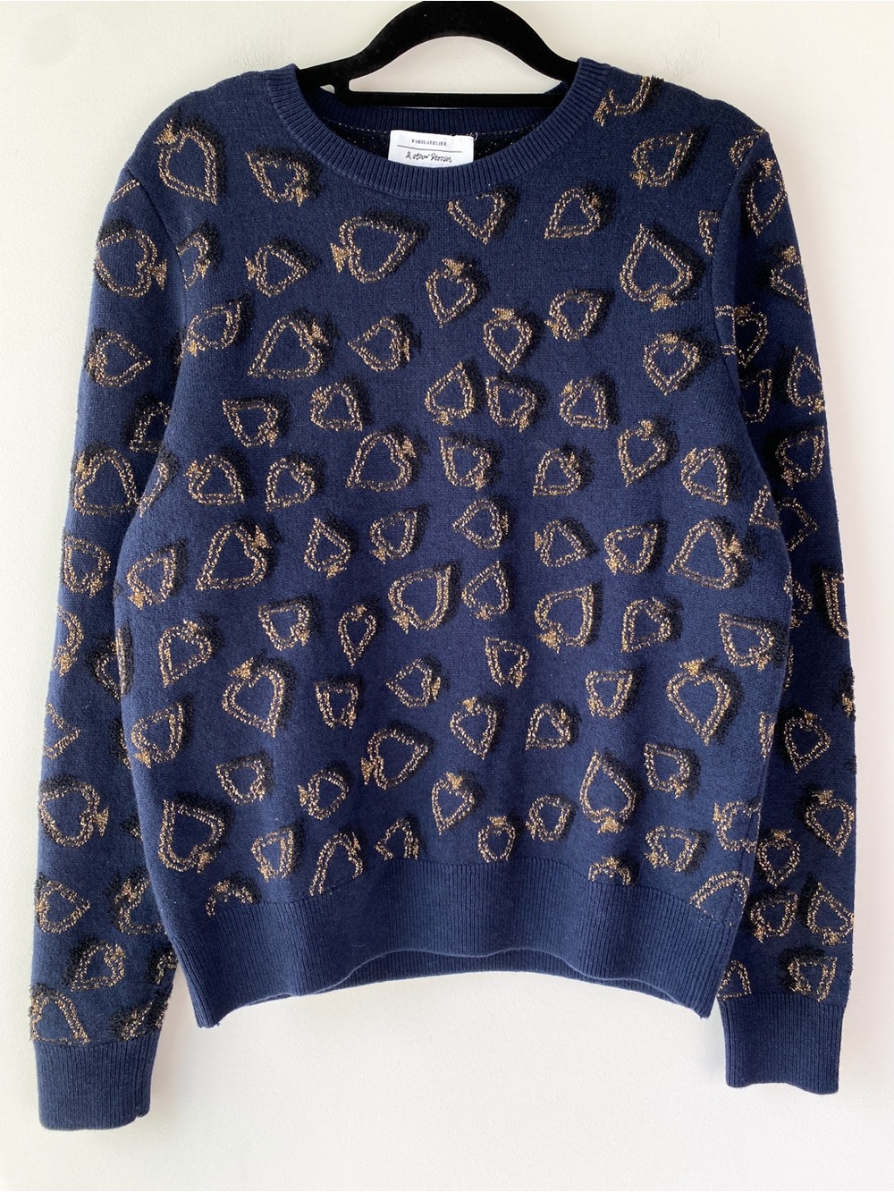 Paris Atelier & Other Stories Womens Spade Print Sweater S Navy Chic Academia